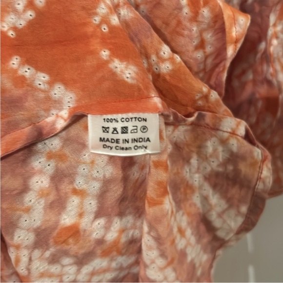 ULLA JOHNSON Orange Tie-Dye Knee Length Wrap Dress Size 8